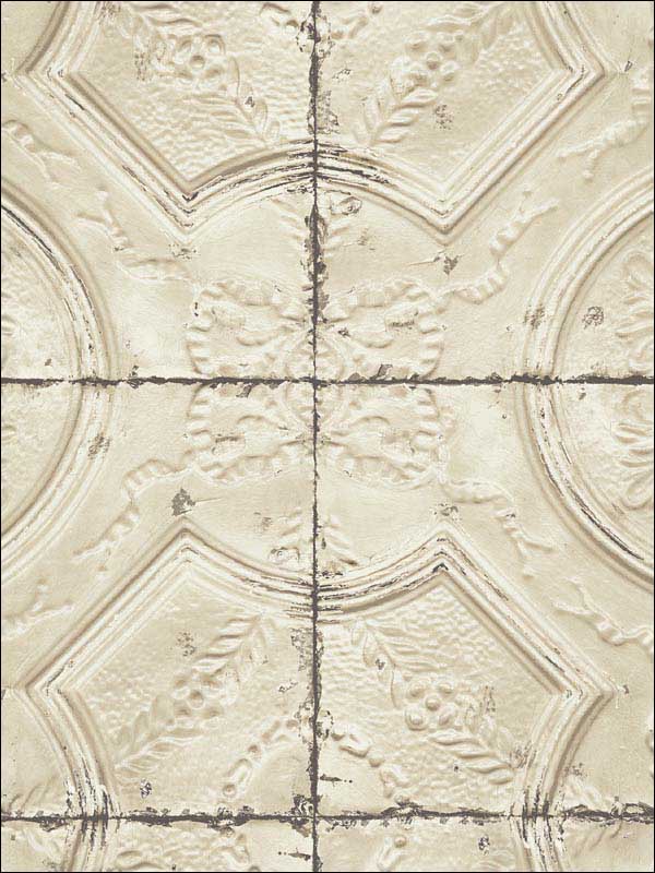 Deerfield Beige Vintage Tin Tile Wallpaper 311512434 by Chesapeake Wallpaper for sale at Wallpapers To Go