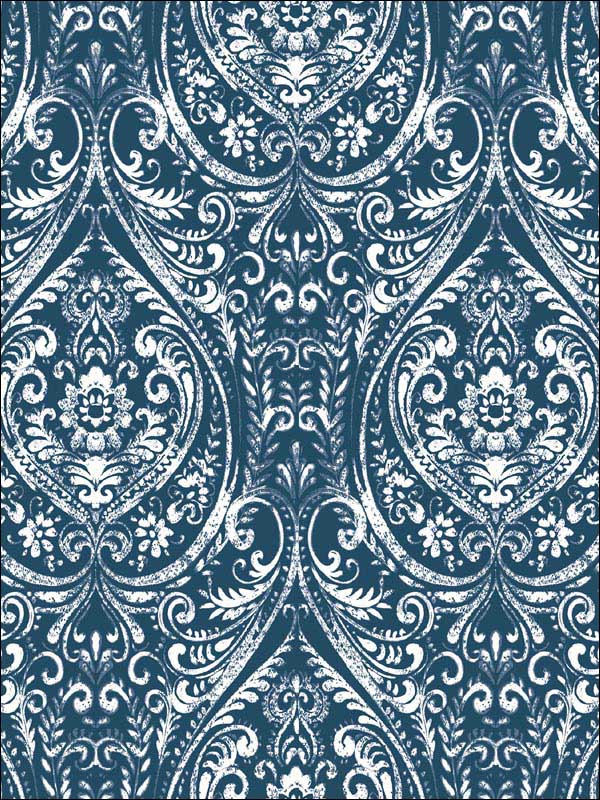 Bohemian Damask Indigo Peel and Stick Wallpaper  NU1689 by Brewster Wallpaper for sale at Wallpapers To Go