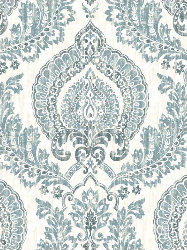 Kensington Damask Blue Peel and Stick Wallpaper NU1702 by Brewster Wallpaper for sale at Wallpapers To Go