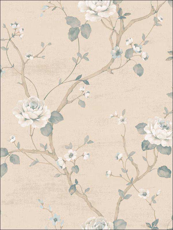 Large Floral Peach Beige Silver Cream Wallpaper G67601 by Galerie Wallpaper for sale at Wallpapers To Go