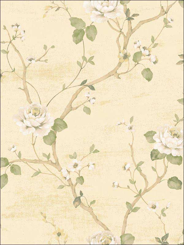 Large Floral Beige Yellow Green Cream Wallpaper G67602 by Galerie Wallpaper for sale at Wallpapers To Go