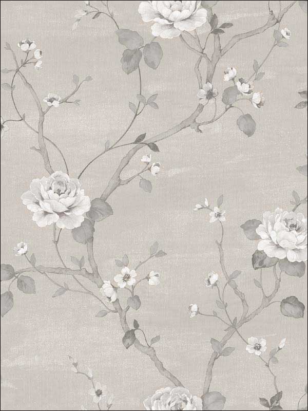 Large Floral Silver Grey and White Wallpaper G67603 by Galerie Wallpaper for sale at Wallpapers To Go