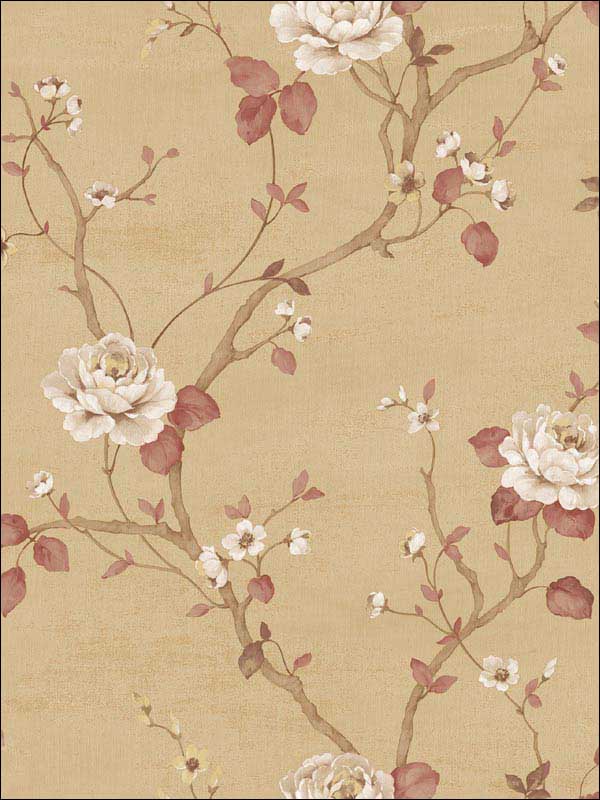 Large Floral Beige Gold Yellow Cream and Red Wallpaper G67604 by Galerie Wallpaper for sale at Wallpapers To Go