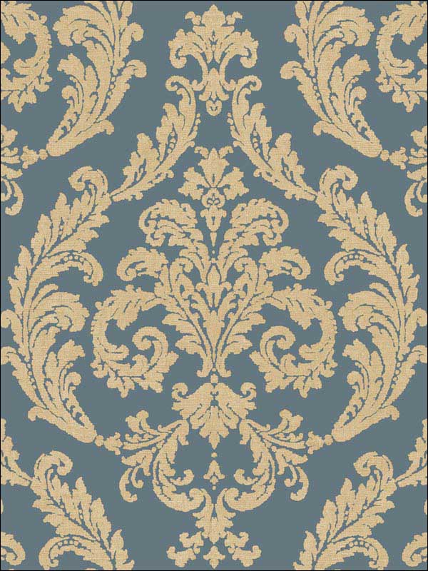 Damask Blue and Gold Wallpaper G67610 by Galerie Wallpaper for sale at Wallpapers To Go