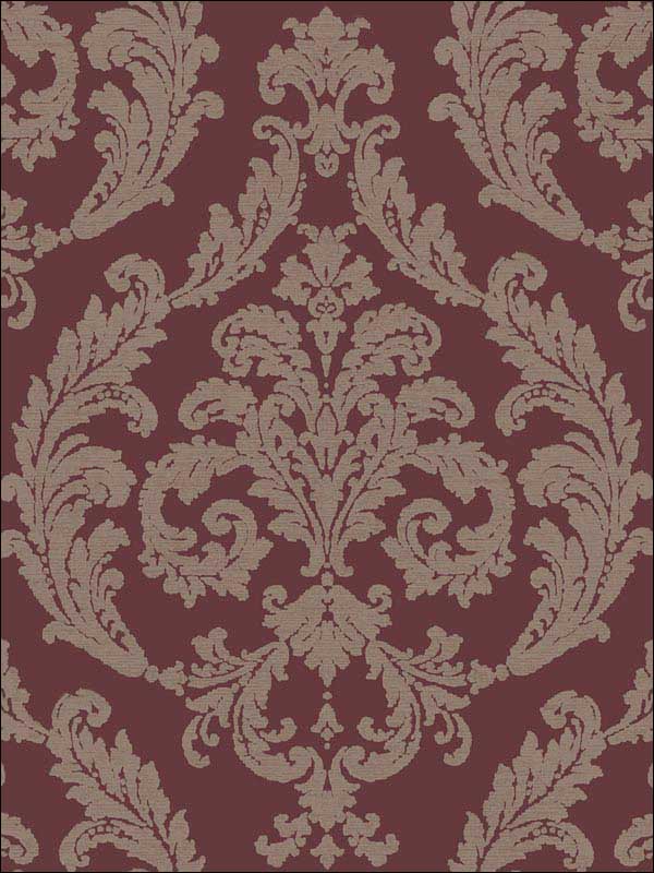 Damask Maroon and Bronze Wallpaper G67611 by Galerie Wallpaper for sale at Wallpapers To Go