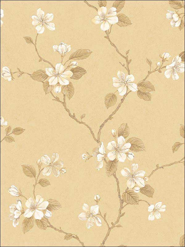 Floral Branches Gold and White Wallpaper G67616 by Galerie Wallpaper for sale at Wallpapers To Go
