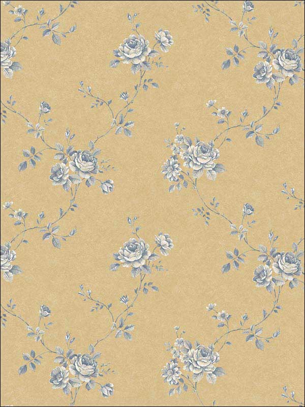 Floral Vine Blue Yellow and White Wallpaper G67634 by Galerie Wallpaper for sale at Wallpapers To Go