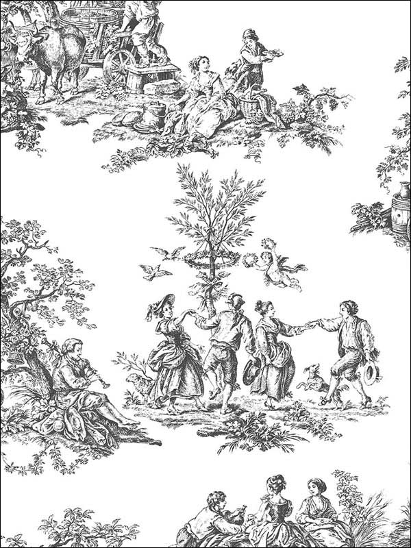 Romantic Toile Black White Wallpaper CH22508 by Patton Norwall Wallpaper for sale at Wallpapers To Go