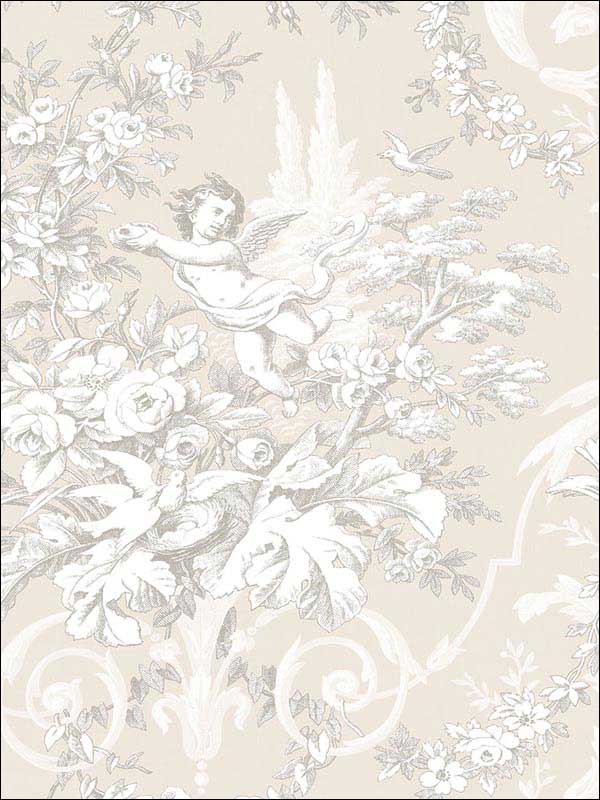 Fabric Toile Stone Light Grey Wallpaper CH22540 by Patton Norwall Wallpaper for sale at Wallpapers To Go