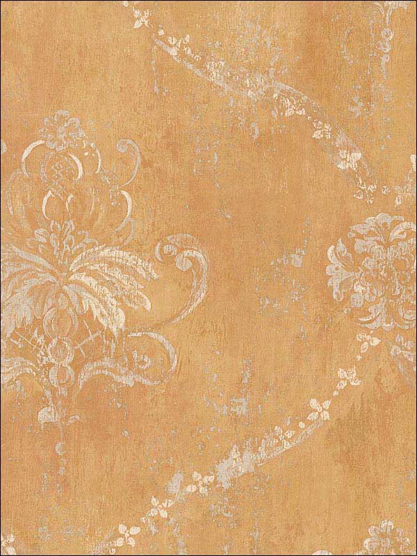 Regal Damask Ochre Yellow Wallpaper CH22566 by Patton Norwall Wallpaper for sale at Wallpapers To Go