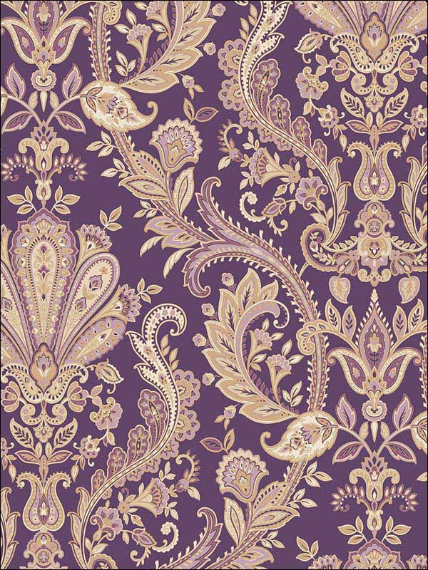 Jacobean Paisley Purple Metallic Gold Mauve Wallpaper MD29427 by Patton Norwall Wallpaper for sale at Wallpapers To Go