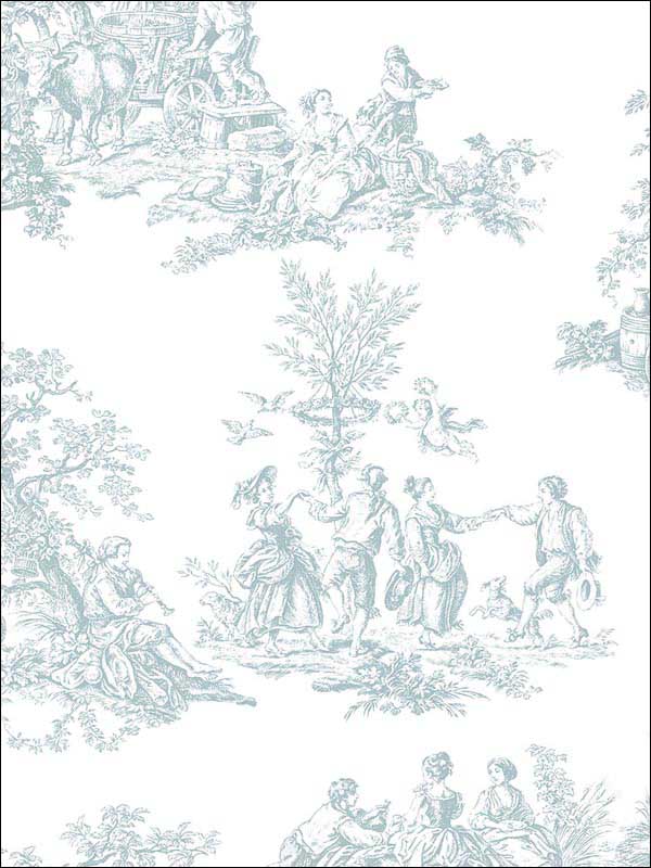 Romantic Toile Turquoise Wallpaper MH36500 by Patton Norwall Wallpaper for sale at Wallpapers To Go
