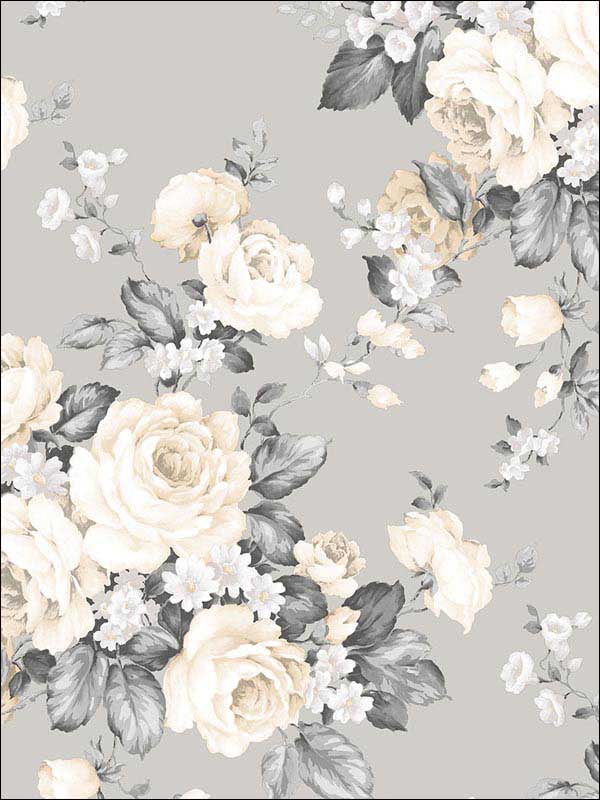 Grand Floral Grey Beige Wallpaper MH36505 by Patton Norwall Wallpaper for sale at Wallpapers To Go