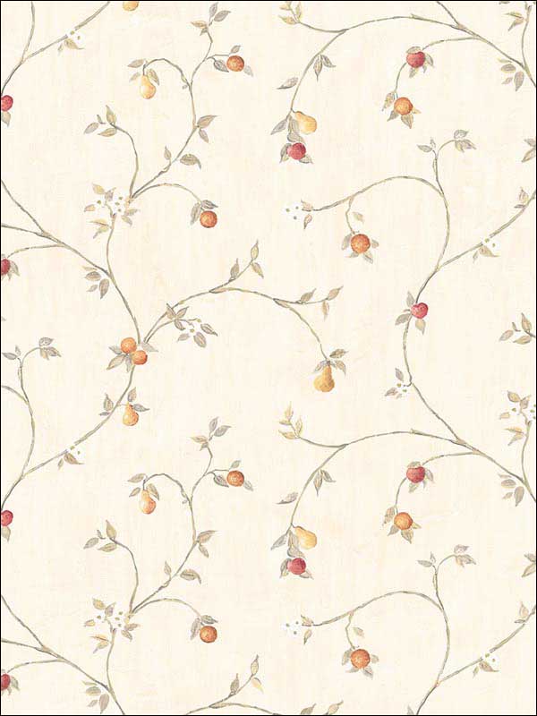Fruit Trail Red Cream Taupe Wallpaper CK36609 by Patton Norwall Wallpaper for sale at Wallpapers To Go