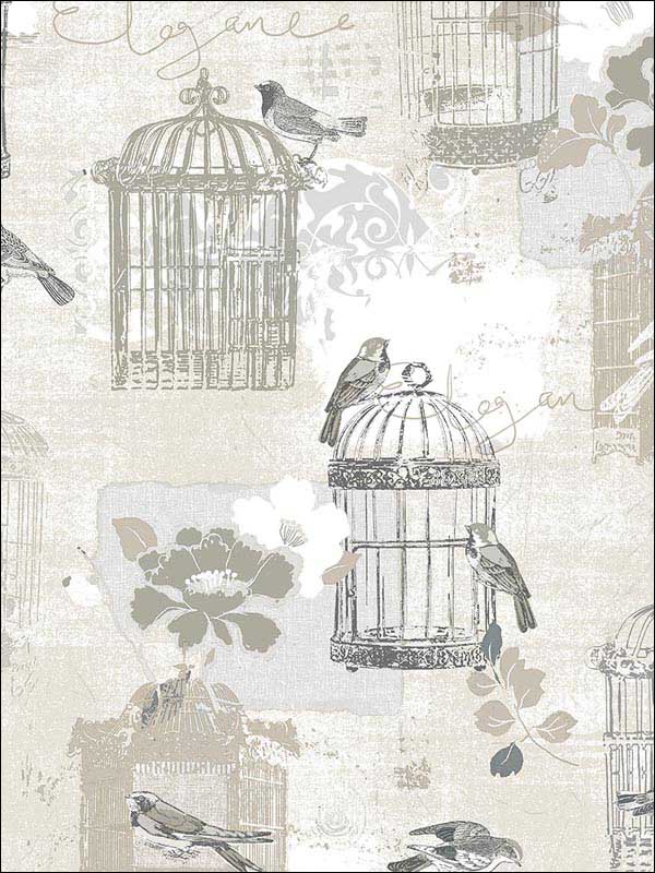 Victorian Birdcage Black Tan Wallpaper KE29946 by Patton Norwall Wallpaper for sale at Wallpapers To Go