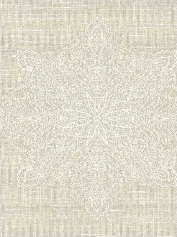Medallion Lace Filigree Texture Tan and White Wallpaper 1620005 by Seabrook Wallpaper for sale at Wallpapers To Go