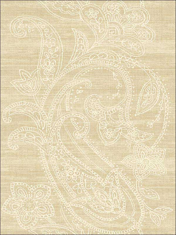 Paisley Striped Lace Filigree Tan and White Wallpaper 1620405 by Seabrook Wallpaper for sale at Wallpapers To Go