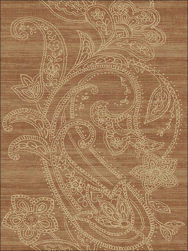 Paisley Striped Lace Filigree Rust and Tan Wallpaper 1620406 by Seabrook Wallpaper for sale at Wallpapers To Go