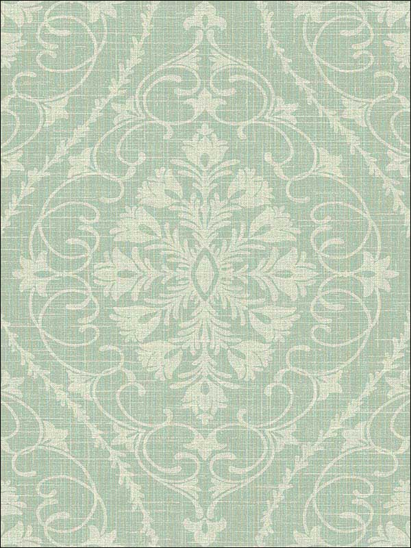 Ogee Scroll Damask Green and White Wallpaper 1620904 by Seabrook Wallpaper for sale at Wallpapers To Go