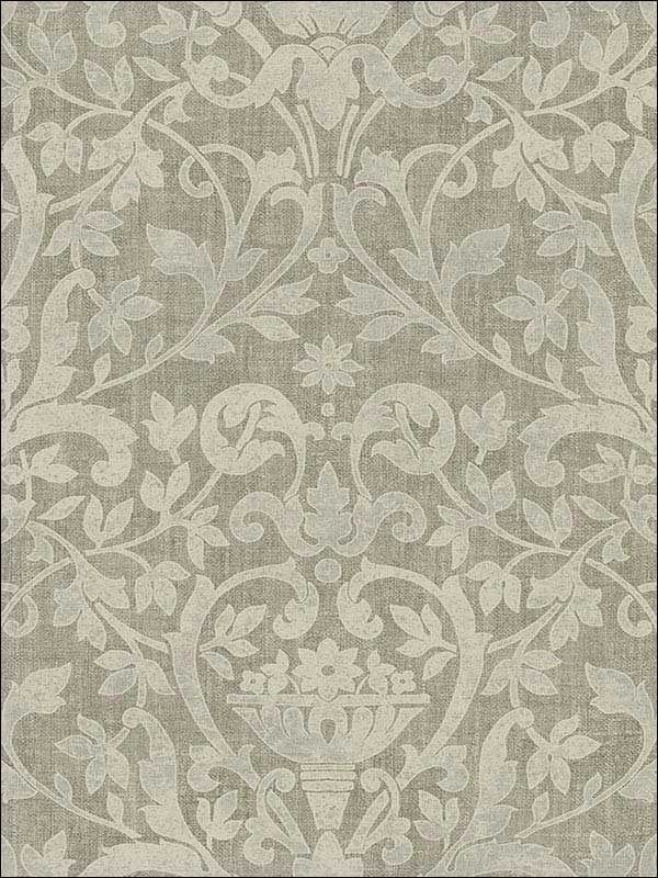 Damask Leaf Scroll Fleur de lis Brown Wallpaper 1621105 by Seabrook Wallpaper for sale at Wallpapers To Go
