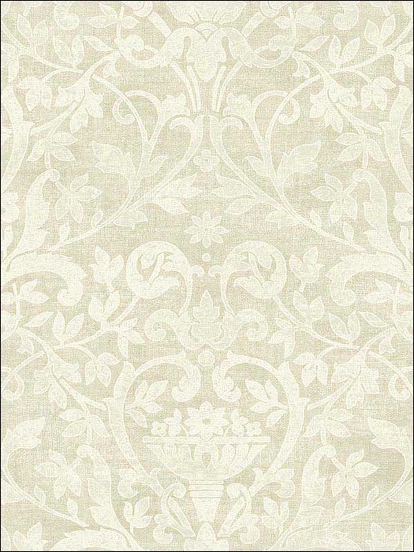 Damask Leaf Scroll Fleur de lis Tan and White Wallpaper 1621107 by Seabrook Wallpaper for sale at Wallpapers To Go