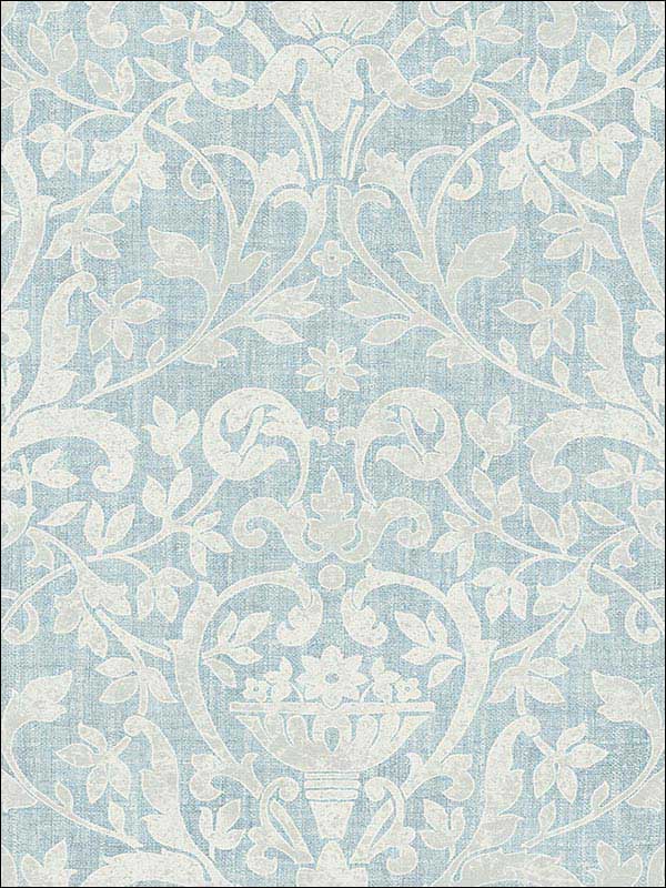 Damask Leaf Scroll Fleur de lis Blue Gray White Wallpaper 1621112 by Seabrook Wallpaper for sale at Wallpapers To Go