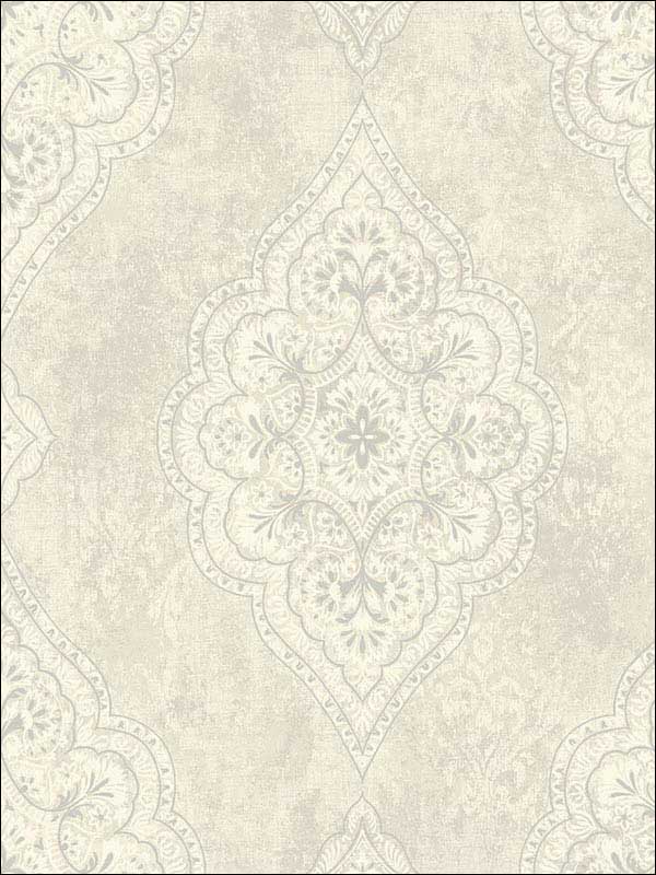 Medallion Neutrals Metallic Silver Raised Ink Wallpaper 1730207 by Seabrook Wallpaper for sale at Wallpapers To Go