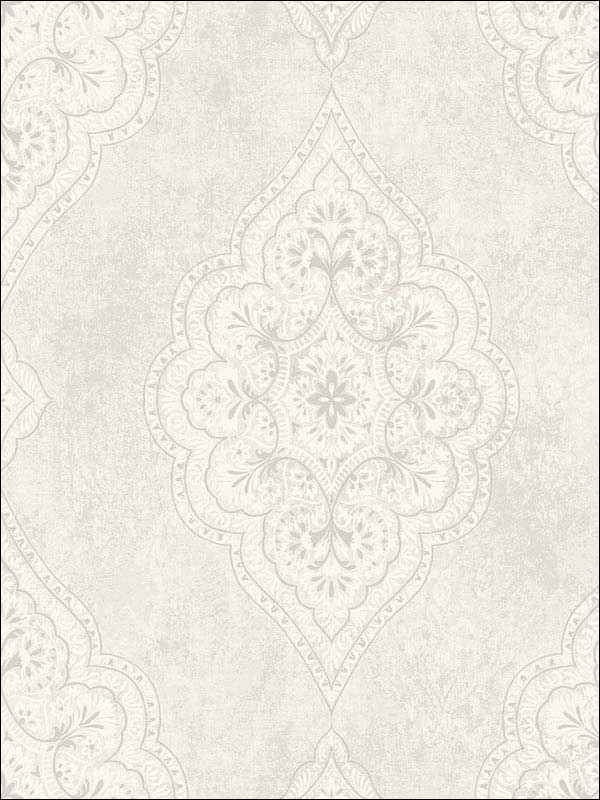 Medallion White Metallic Silver Raised Ink Wallpaper 1730208 by Seabrook Wallpaper for sale at Wallpapers To Go