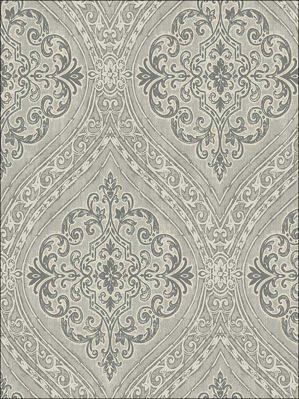 Damask Gray Off White Metallic Silver Raised Ink Wallpaper 1731308 by Seabrook Wallpaper for sale at Wallpapers To Go