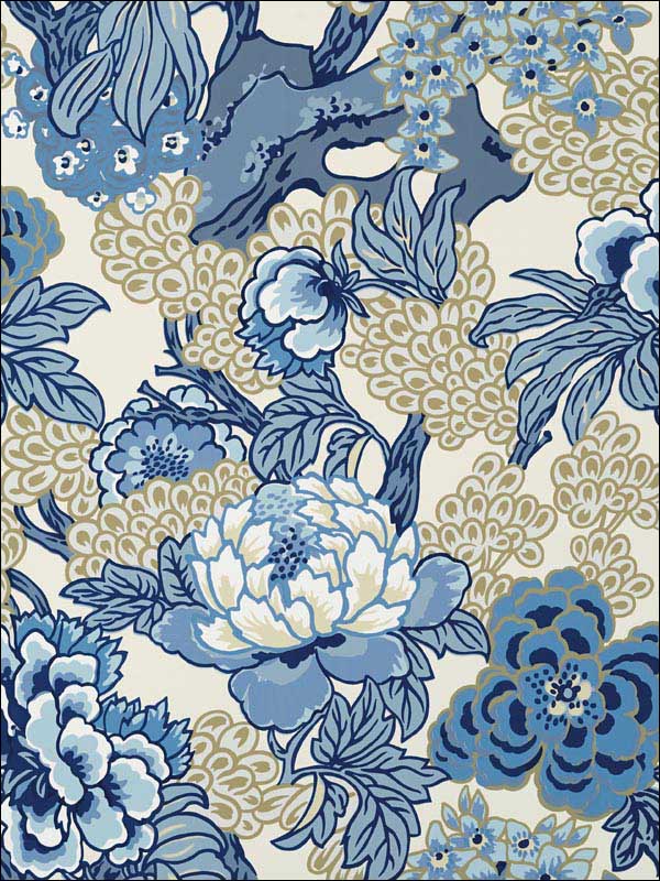 Honshu Blue and Beige Wallpaper T75487 by Thibaut Wallpaper for sale at Wallpapers To Go