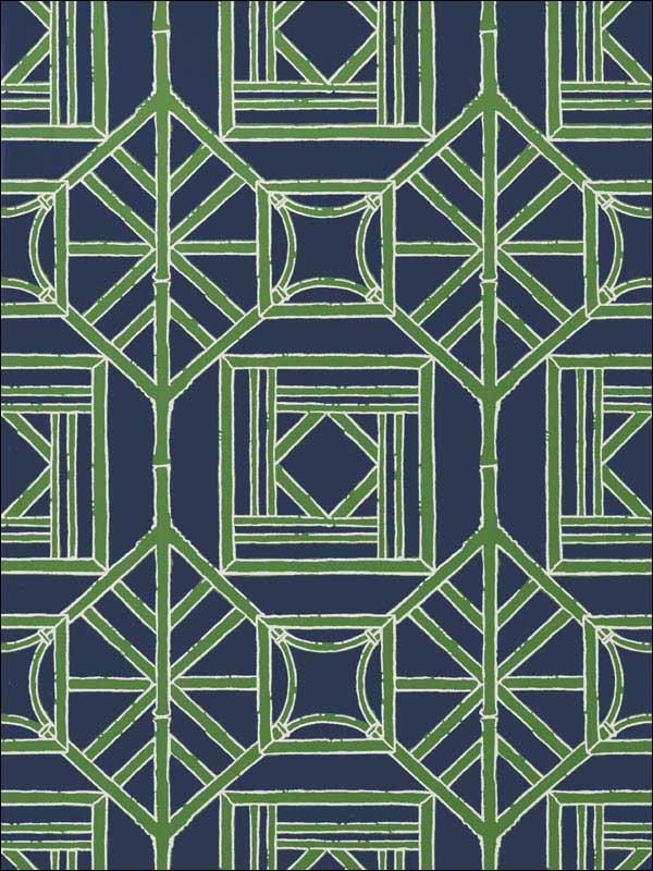 Shoji Panel Navy and Green Wallpaper T75521 by Thibaut Wallpaper for sale at Wallpapers To Go