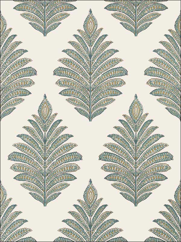 Palampore Leaf Robins Egg and Beige Wallpaper AT78723 by Anna French Wallpaper for sale at Wallpapers To Go