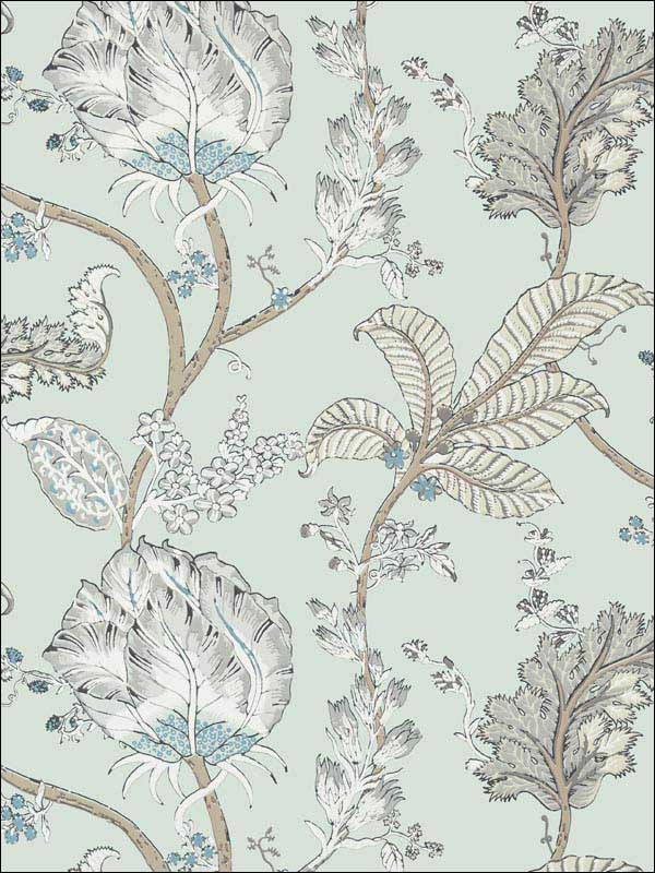 Kalamkari Vine Robins Egg Wallpaper AT78737 by Anna French Wallpaper for sale at Wallpapers To Go