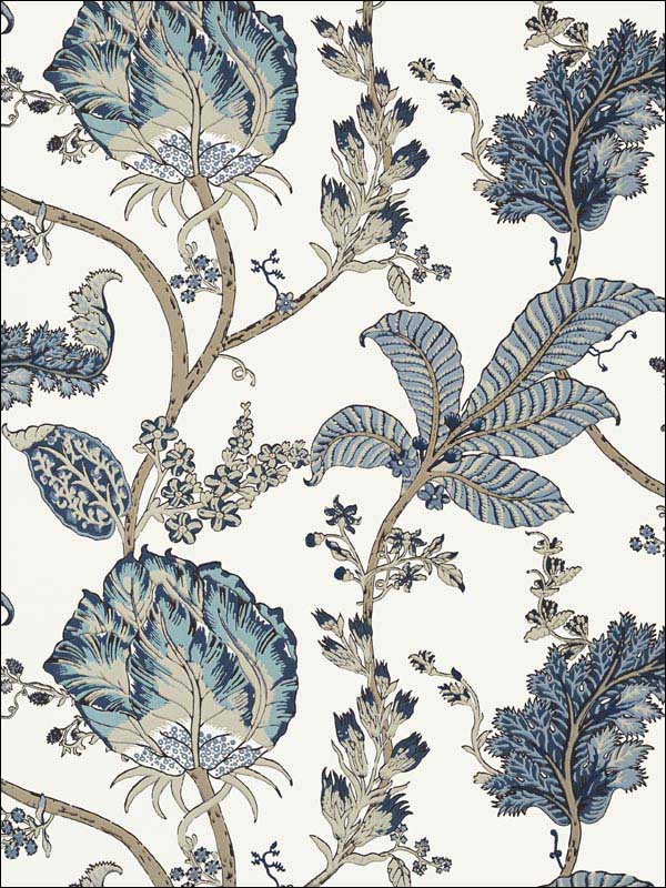 Kalamkari Vine Blue and White Wallpaper AT78738 by Anna French Wallpaper for sale at Wallpapers To Go