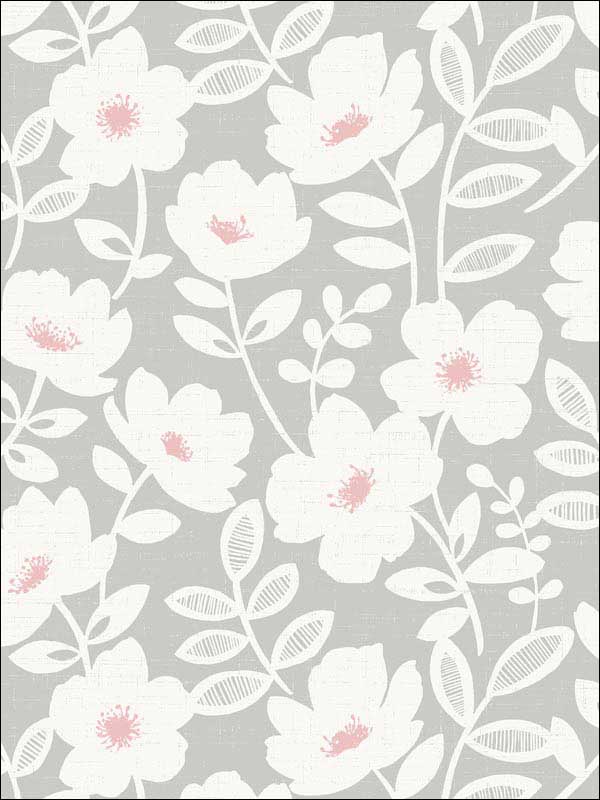 Bergman Pink Scandi Flower Wallpaper UW24772 by Brewster Wallpaper for sale at Wallpapers To Go