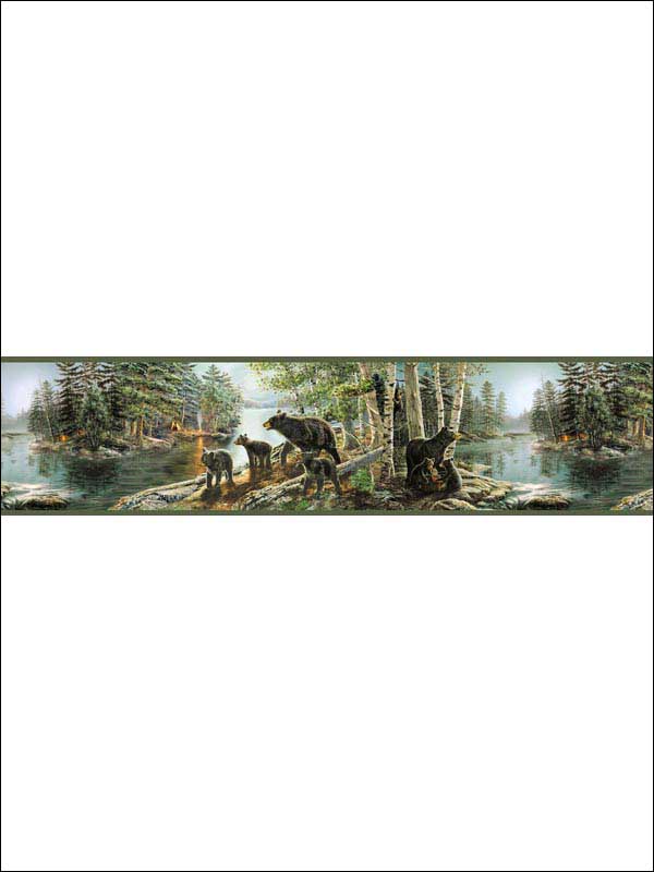 Bear Necessities Multicolor Mountain Lake Border 311801531B by Chesapeake Wallpaper for sale at Wallpapers To Go