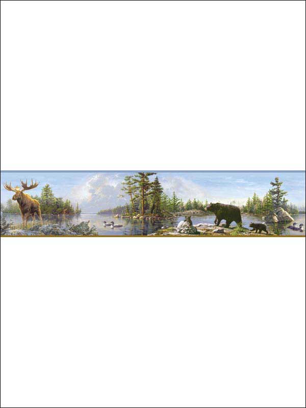 Moose Lake Multicolor Forest Border 311848541B by Chesapeake Wallpaper for sale at Wallpapers To Go