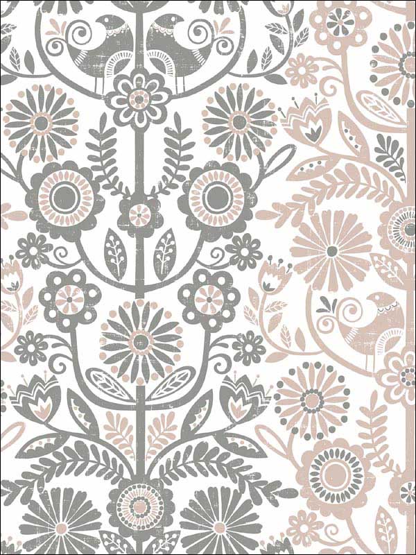Lovebirds Light Pink Folk Stripe Wallpaper 282125105 by A Street Prints Wallpaper for sale at Wallpapers To Go
