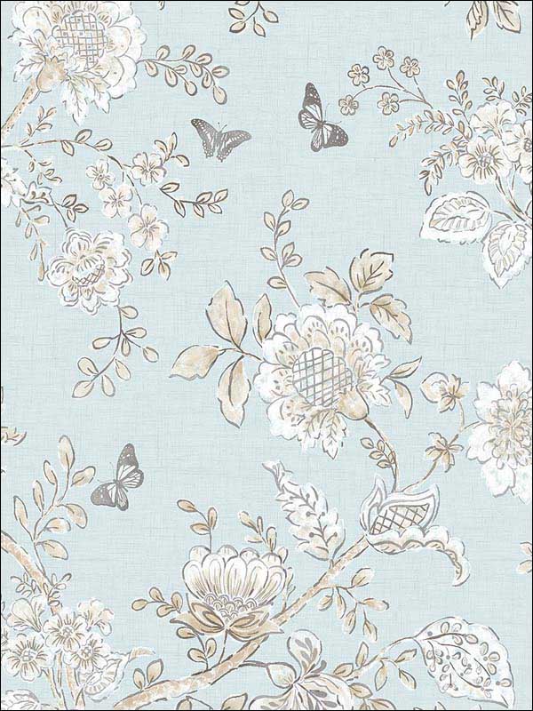 Butterfly Toile Blue Beige French Blue Light Blue Wallpaper FH37537 by Patton Norwall Wallpaper for sale at Wallpapers To Go