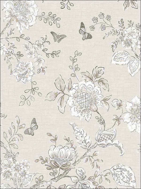 Butterfly Toile Taupe Grey Mushroom Wallpaper FH37541 by Patton Norwall Wallpaper for sale at Wallpapers To Go
