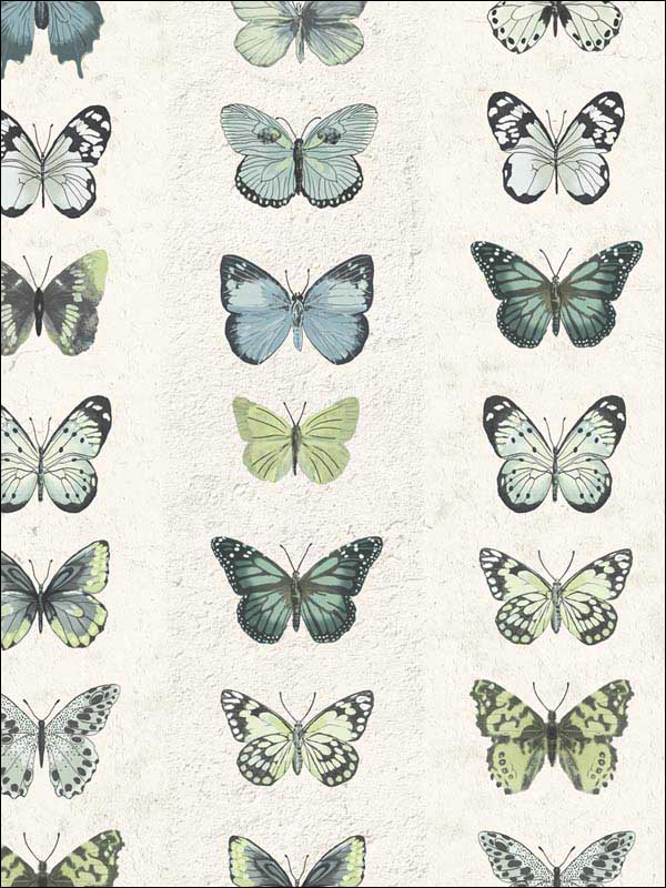 Jewel Butterflies Stripe Green Wallpaper G67994 by Patton Norwall Wallpaper for sale at Wallpapers To Go