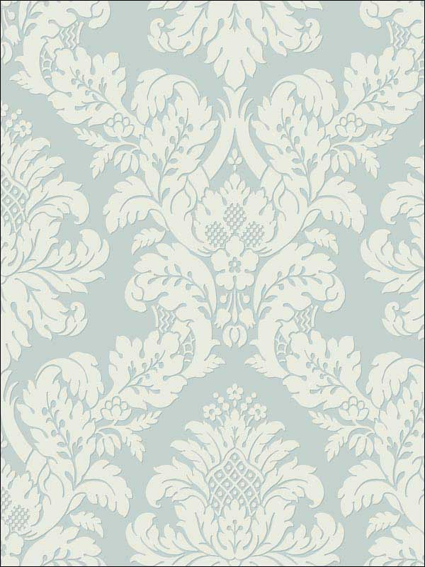 Damask Teal White Glitter Wallpaper UK10482 by Seabrook Wallpaper for sale at Wallpapers To Go