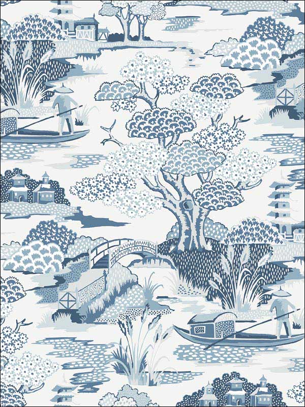 Joy De Vie Blue Toile Wallpaper 290187507 by A Street Prints Wallpaper for sale at Wallpapers To Go