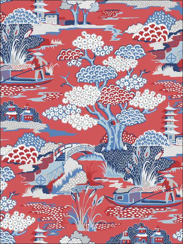 Joy De Vie Red Toile Wallpaper 290187509 by A Street Prints Wallpaper for sale at Wallpapers To Go