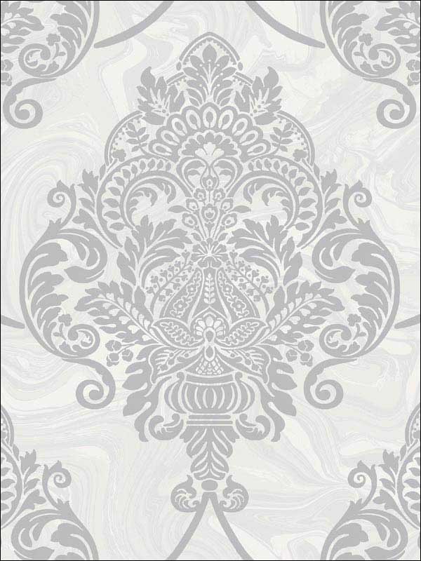 Puff Damask Silver Glitter and Off White Wallpaper AW70806 by Collins and Company Wallpaper for sale at Wallpapers To Go