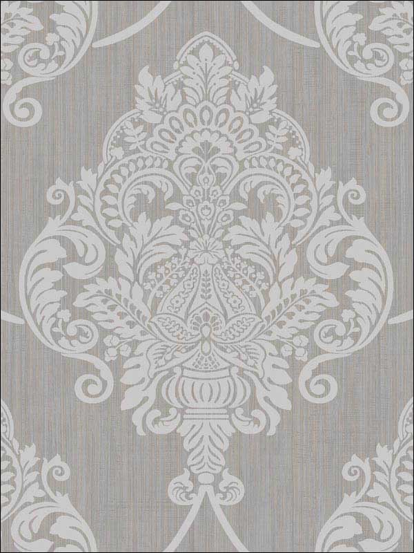 Puff Damask Metallic Silver Glitter and Tan Wallpaper AW70808 by Collins and Company Wallpaper for sale at Wallpapers To Go