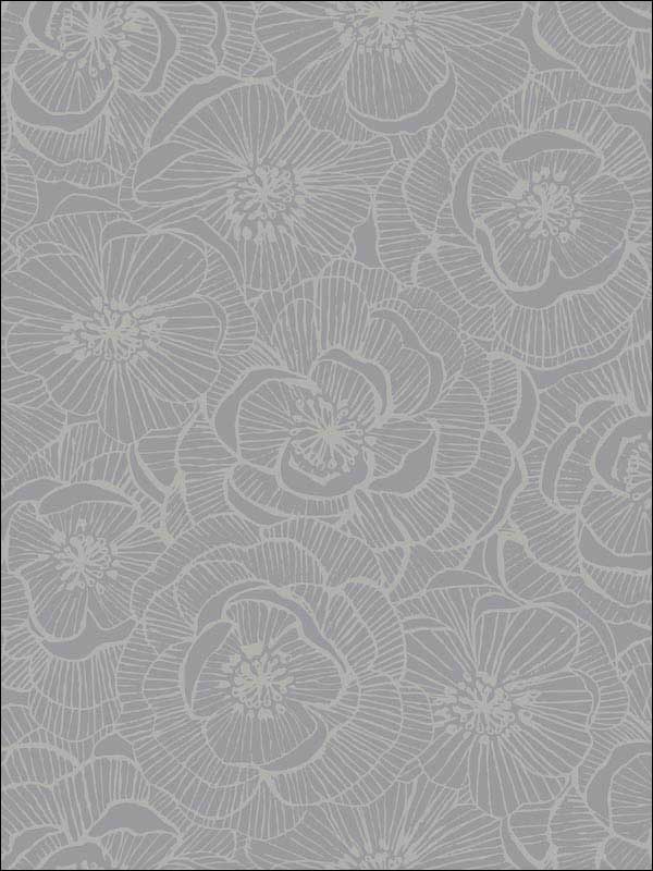 Graphic Floral Metallic Silver Wallpaper AW71010 by Collins and Company Wallpaper for sale at Wallpapers To Go