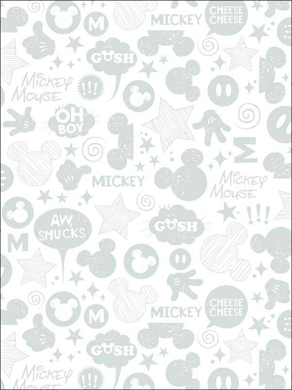 Silver Mickey Mouse Icons Wallpaper RMK11152WP by York Wallpaper for sale at Wallpapers To Go