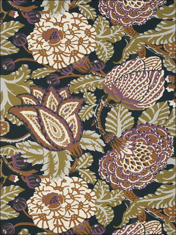 Mitford Black and Plum Wallpaper T2942 by Thibaut Wallpaper for sale at Wallpapers To Go