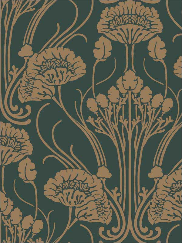 Nouveau Damask Green Wallpaper CA1566 by Antonina Vella Wallpaper for sale at Wallpapers To Go
